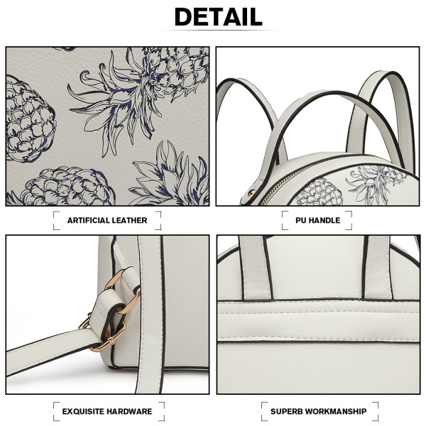 LG1866P-MISS LULU STYLISH LADIES RUCKSACK LEATHER PRINTED BACKPACK WHITE LG1866P-MISS LULU STYLISH LADIES RUCKSACK LEATHER PRINTED BACKPACK WHITE